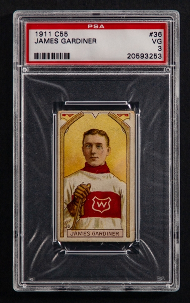 1911-12 Imperial Tobacco C55 Hockey Card #36 HOFer James "Jimmy" Gardiner Rookie - Graded PSA 3