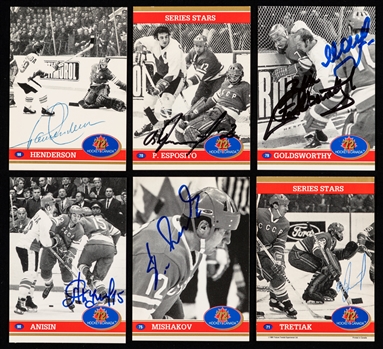 1972 Canada-Russia Series Autographed Card Collection of 20 Including Henderson (x2), Tretiak (x2), Maltsev (x2), Petrov, Yakushev (x7) and Others 