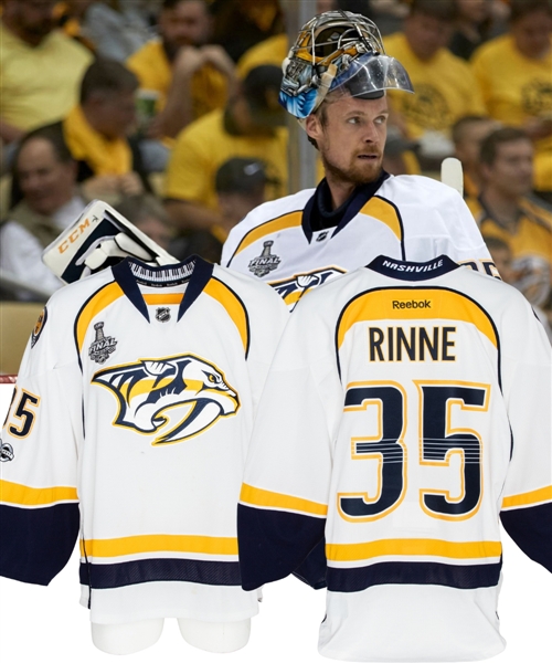 Pekka Rinnes 2016-17 Nashville Predators Stanley Cup Playoffs and Finals Jersey with Team LOA - 2017 Stanley Cup Finals Patch! - NHL Centennial Patch! - Photo-Matched!