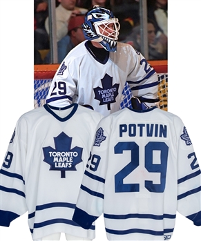 Felix Potvins 1995-96 Toronto Maple Leafs Game-Worn Jersey - Nice Game Wear! 