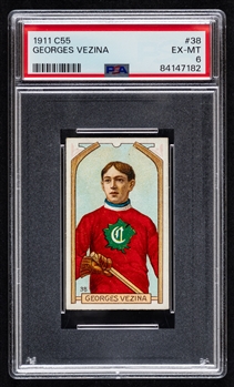 1911-12 Imperial Tobacco C55 Hockey Card #38 HOFer Georges Vezina Rookie - Graded PSA 6