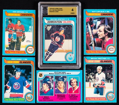 1979-80 O-Pee-Chee Hockey Cards Partial Set (297/396) Including #18 HOFer Wayne Gretzky Rookie Card (Graded ACA 4) Plus 240+ Extras