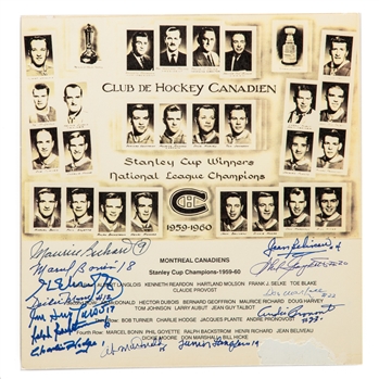 Montreal Canadiens 1959-60 Team-Signed Photo Display from the Hockey Hall of Fame with Deceased HOFers Beliveau, Moore, and the Richard Brothers - JSA LOA (9 3/4" x 9 3/4")