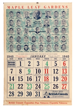 1940s/50s Maple Leaf Gardens Toronto Maple Leafs Framed Calendar/Single Page Collection of 12 Including Rare 1940-41 Leafs Calendar