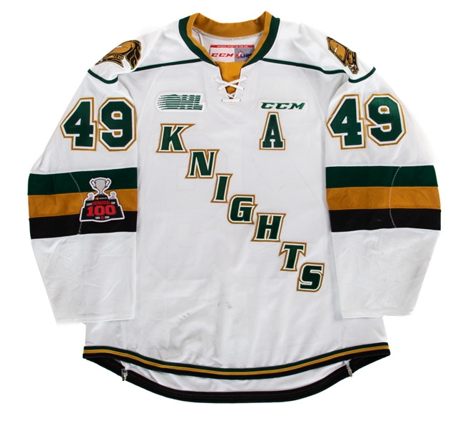 Max Jones 2017-18 OHL London Knights Game-Worn Away Alternate Captains Jersey - Memorial Cup 100th Anniversary Patch!