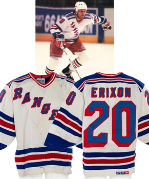 Jan Erixons Late-1980s New York Rangers Game-Worn Jersey - Heavy Game-Wear! - 15+ Team Repairs! 