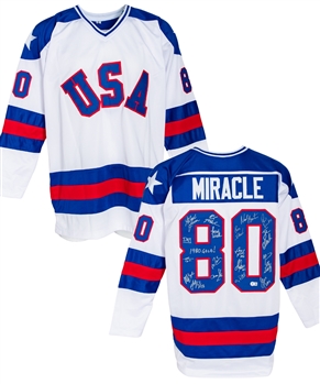 1980 Team USA "Miracle on Ice" Team-Signed Jersey by 19 Including Eruzione, Craig, Morrow, OCallahan and Others with Beckett Verification