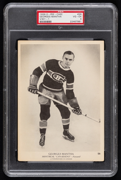 1939-40 O-Pee-Chee V301-1 Hockey Card #26 Georges Mantha - Graded PSA 4
