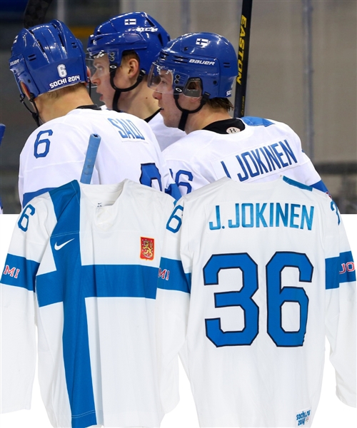 Jussi Jokinens 2014 Sochi Winter Olympics Team Finland Game-Worn Jersey - Photo-Matched!