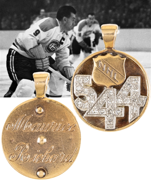 Maurice Richards "544 NHL Career Goals" 10K Gold and Diamond Pendant Originally from Richards Personal Collection with LOA