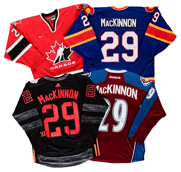 Nathan MacKinnon Signed Colorado Avalanche, Colorado Rockies, Team Canada and Team North America Signed Jerseys with JSA Auction LOA 