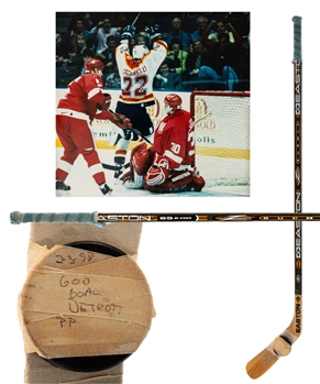 Dino Ciccarellis February 3rd 1998 Florida Panthers "600th NHL Goal" Milestone Game-Used Stick and "600th NHL Goal" Milestone Puck From His Personal Collection with His Signed LOA