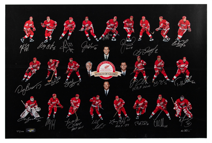 "Wings of Glory" Multi-Signed Limited-Edition Print #97/100 Signed by 22 Including Yzerman, Fedorov, Chelios, Coffey, Ciccarelli & Others from Dino Ciccarellis Personal Collection with His Signed LOA