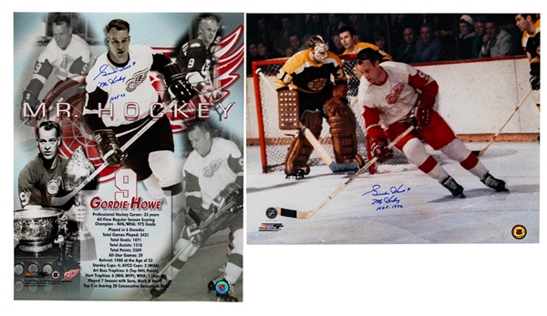 Deceased HOFer Gordie Howe Signed Oversized Detroit Red Wings Photos (2) 