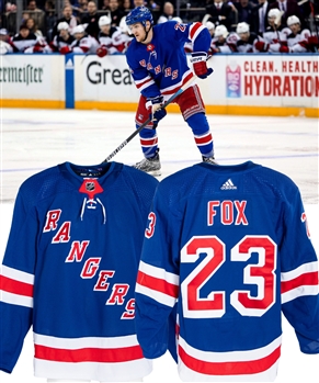 Adam Foxs 2022-23 New York Rangers Game-Worn Stanley Cup Playoffs Jersey with Fanactics Verification - Nice Game-Wear! - Photo-Matched!