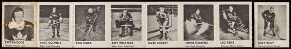 1950 R423 Anonymous Mini Hockey Cards (8) Including HOFers Howie Morenz, Roy Worters and Babe Seibert