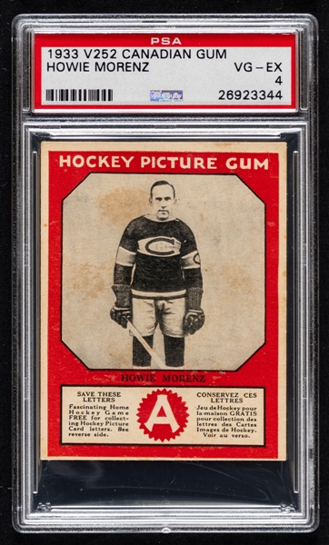 1933-34 Canadian Gum V252 Hockey Card HOFer Howie Morenz - Graded PSA 4