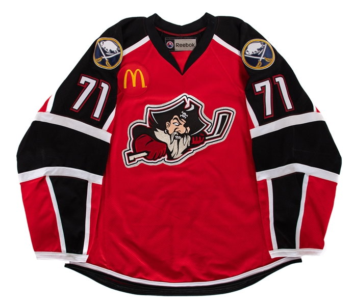 Marcus Folignos 2010-11 AHL Portland Pirates Game-Issued Playoffs Jersey with Team LOA - AHL 75th Patch!