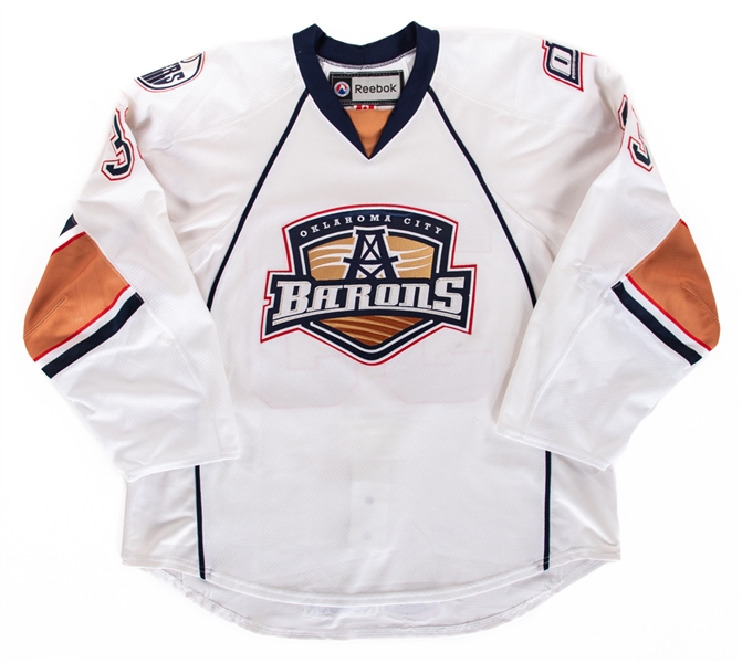 Colten Teuberts 2011-12 AHL Oklahoma City Barons Game-Worn Jersey with Team COA - Team Repairs!