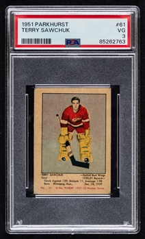 1951-52 Parkhurst Hockey Card #61 HOFer Terry Sawchuk Rookie - Graded PSA 3