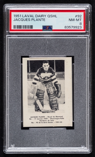1951-52 Laval Dairy QSHL Hockey Card #92 HOFer Jacques Plante (Pre-Rookie) - Graded PSA 8