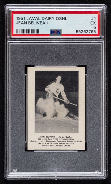 1951-52 Laval Dairy QSHL Hockey Card #1 HOFer Jean Beliveau (Pre-Rookie) - Graded PSA 5