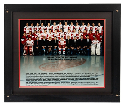 Detroit Red Wings 1991-92 Framed Team Photo from Dino Ciccarellis Personal Collection with His Signed LOA - Displayed at "Ciccarellis Premier Sports Club and Eatery" Restaurant