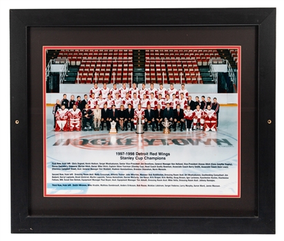 Detroit Red Wings 1997-98 Stanley Cup Champions Framed Team Photo from Dino Ciccarellis Personal Collection with His Signed LOA - Displayed at "Ciccarellis Premier Sports Club and Eatery" Restaurant