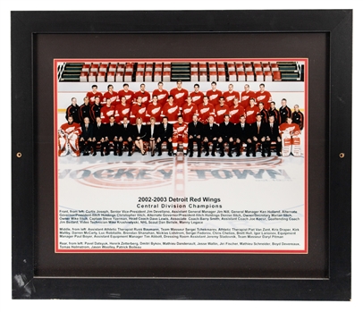 Detroit Red Wings 2002-03 Framed Team Photo from Dino Ciccarellis Personal Collection with His Signed LOA - Displayed at "Ciccarellis Premier Sports Club and Eatery" Restaurant