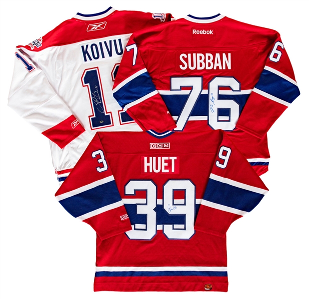 Saku Koivu (Captains with 100 Seasons and NHL All-Star Game Patches), Cristobal Huet and PK Subban (Alternate Captains) Signed Jerseys with JSA Auction LOA