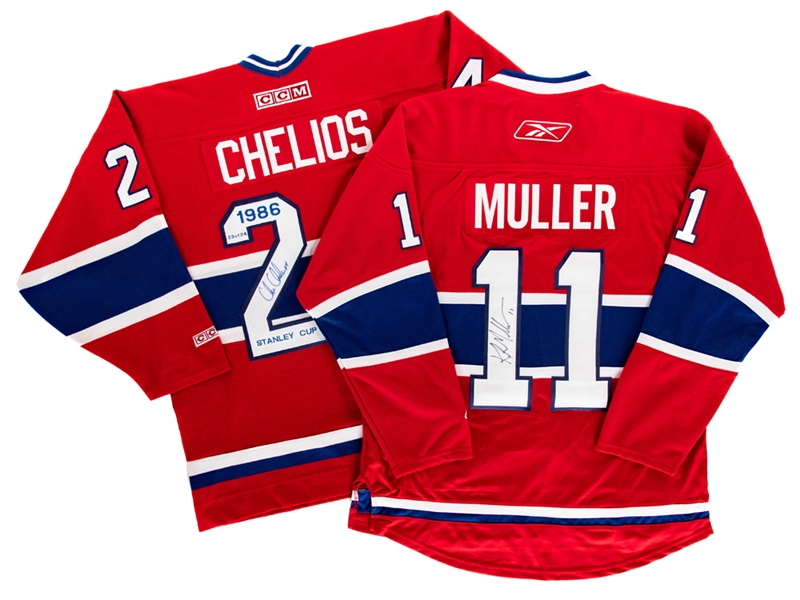 Kirk Muller Captains and Chris Chelios Limited-Edition "Stanley Cup 1986" Signed Montreal Canadiens Jerseys with JSA Auction LOA