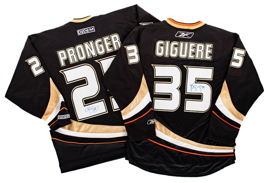 Jean-Sebastien Giguere and Chris Pronger Alternate Captains Signed Anaheim Ducks Jerseys with JSA Auction LOA 