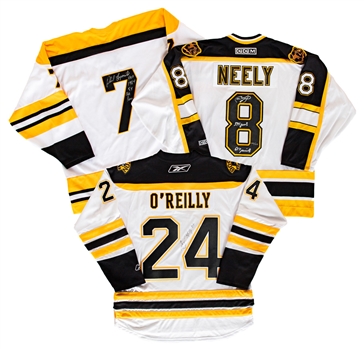 Terry OReilly, Phil Esposito "HOF 1984 5 x Art Ross" and Cam Neely "395 Goals 694 Points" Signed Boston Bruins Jerseys with JSA Auction LOA