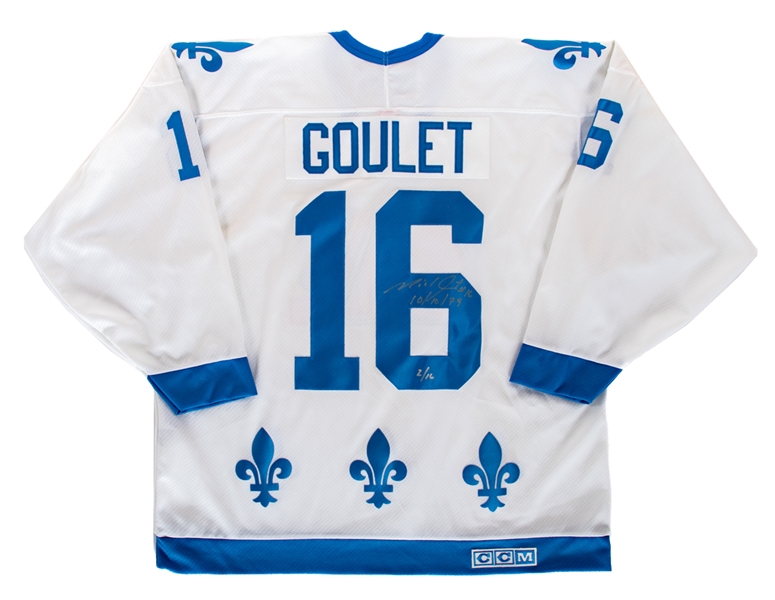 Michel Goulet Signed Quebec Nordiques Limited-Edition Jersey #2/16 with JSA Auction LOA - "10/10/79" Annotation