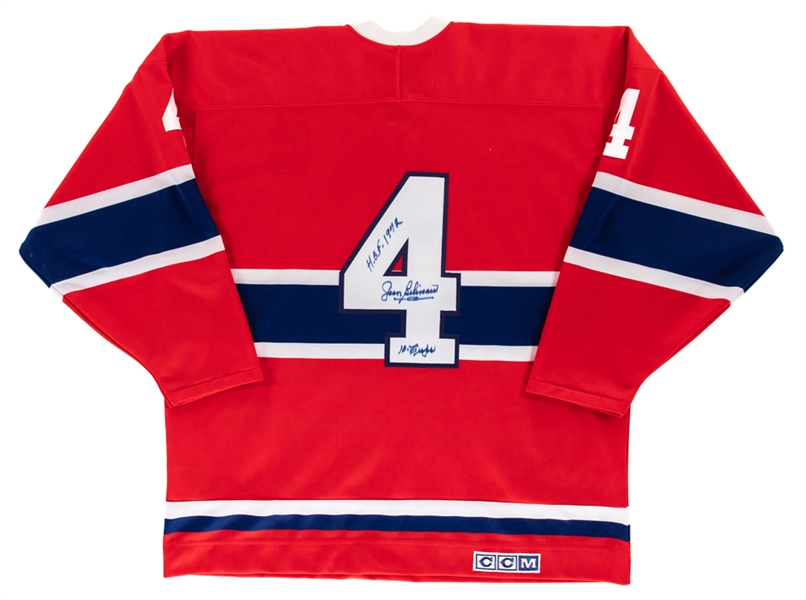 Jean Beliveau Signed Montreal Canadiens Jersey with JSA Auction LOA - “H.O.F. 1972” and “10 Cups” Annotations