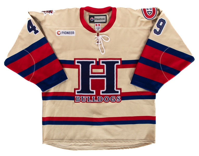 Philippe Lefebvres 2012-13 AHL Hamilton Bulldogs Signed Game-Worn Third Jersey with Team COA 