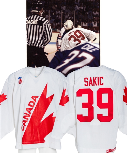 Joe Sakics 1991 Canada Cup Team Canada Game-Worn White Pre-Tournament Jersey - Good Wear!