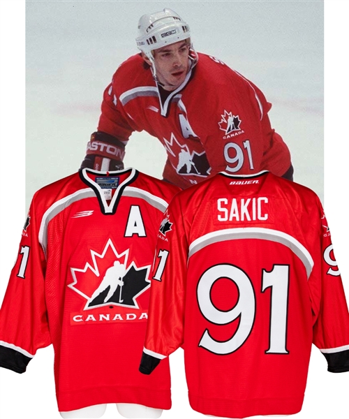 Joe Sakics 1998 Nagano Winter Olympics Team Canada Game-Worn Alternate Captains Jersey with Canadian Hockey Association LOA