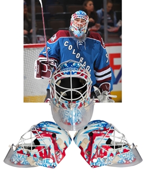 Jean-Sebastien Gigueres 2011-12 Colorado Avalanche Game-Worn Goalie Mask - Made by Michel Lefebvre - Paint by Marlene Ross