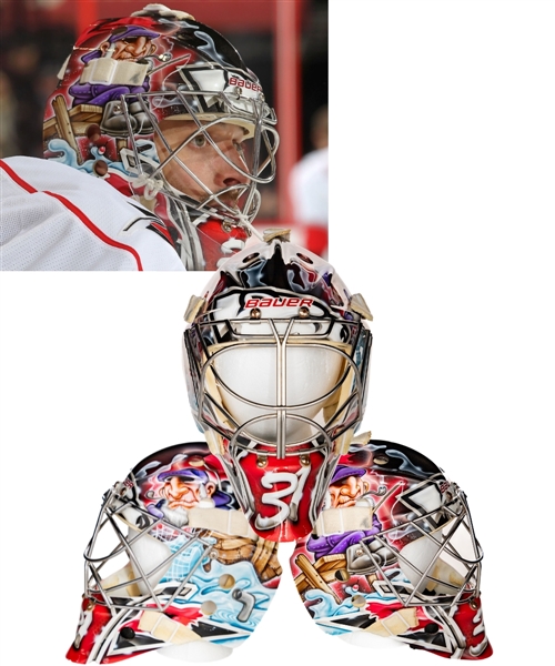 Dan Ellis 2012-13 Carolina Hurricanes Game-Worn Bauer Goalie Mask by DaveArt - Photo-Matched!