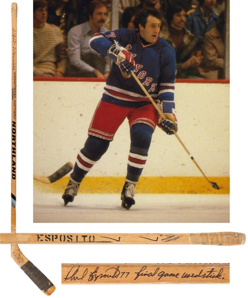 Phil Espositos 1980-81 New York Rangers Signed Northland Game-Used Stick from His Personal Collection with His Signed LOA - His Last NHL Game-Used Stick!