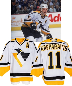 Darius Kasparaitis 2001-02 Pittsburgh Penguins Game-Worn Alternate Captains Jersey from His Personal Collection with His Signed LOA