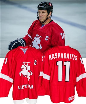 Darius Kasparaitis 2017 Crowns Baltic Challenge Cup Team Lithuania Game-Worn Captains Jersey From His Personal Collection with His Signed LOA - Photo-Matched! 