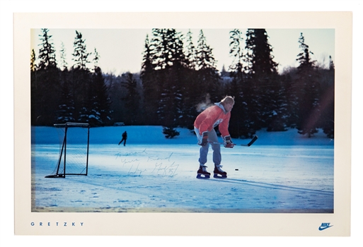Wayne Gretzky Signed Early-to-Mid-1980s "Frozen Pond" Nike Poster with Shaun Caulk LOA (25 1/2" x 17")