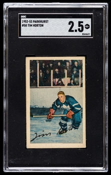 1952-53 Parkhurst Hockey Card #58 HOFer Tim Horton Rookie - Graded SGC 2.5