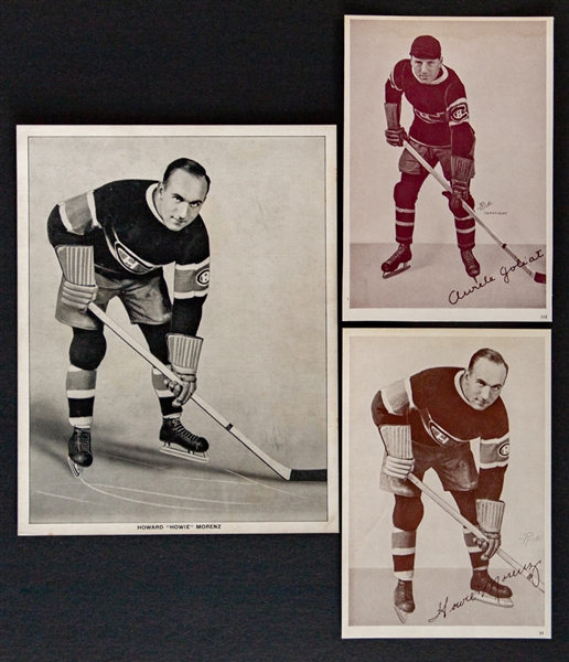 1933-34 World Wide Gum Ice Kings V357 Hockey Premium Photo of HOFer Howie Morenz Plus 1935-40 Crown Brand Hockey Photos of Howie Morenz and Aurel Joliat