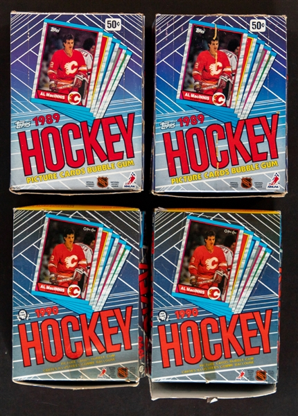 1989-90 O-Pee-Chee Hockey Wax Boxes (2) and 1989-90 Topps Hockey Wax Boxes (4) - Joe Sakic, Brian Leetch, Trevor Linden and Theoren Fleury Rookie Card Year
