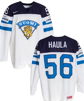 Erik Haulas 2014 IIHF World Championships Team Finland Game-Worn Jersey with Finnish Ice Hockey Association COA 