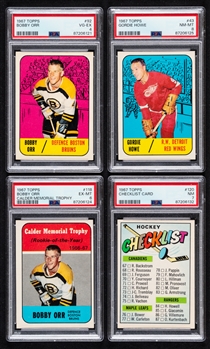 1967-68 Topps Hockey Near Complete Card Set (112/132)  with PSA-Graded Cards (10) Inc. HOFers #92 Bobby Orr (VG-EX 4), #118 Orr Calder (EX-MT 6), #43 Gordie Howe (NM-MT 8) and Checklist #120 (NM 7)