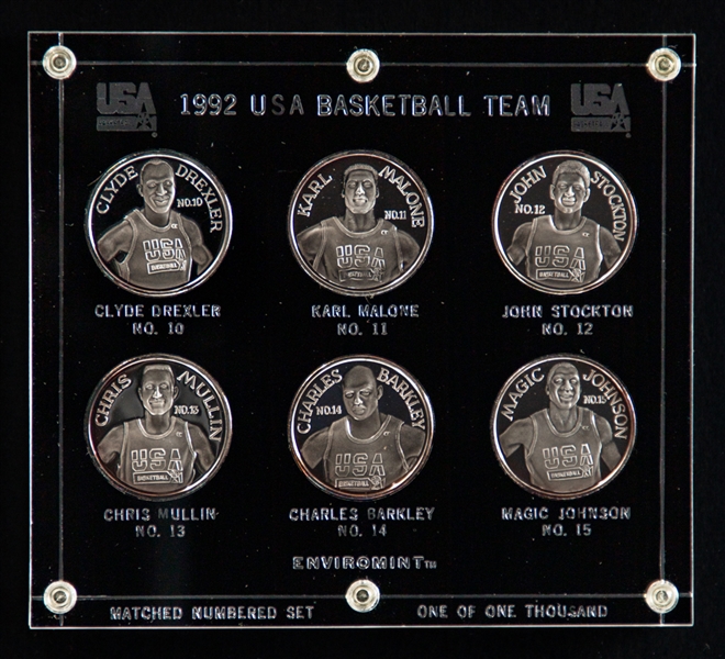 Team USA 1992 Basketball Team Limited-Edition Fine Silver Coin Set (12 One Troy Ounce Coins .999 Silver) - Includes Jordan, Bird, Barkley, Johnson, Pippen and Others